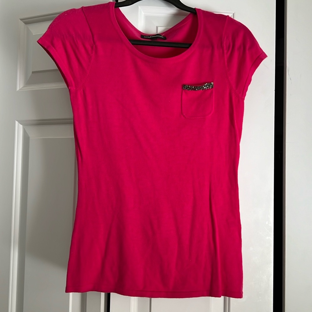 Pink sweater top with sequin pocket
